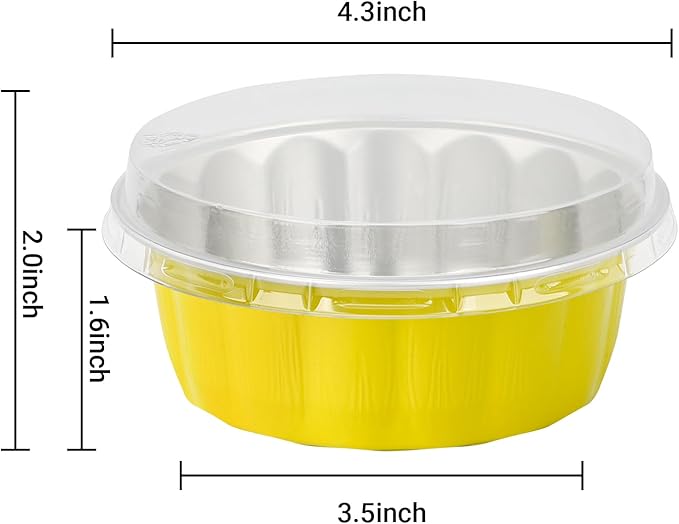 Beasea Aluminum Cups for Baking, 8oz 50 Pack Disposable Ramekins with Lids, Lemon Yellow Aluminum Foil Cups Creme Brulee Muffin Cupcake Baking Cup Mini Pudding Cups for Party Wedding Birthday