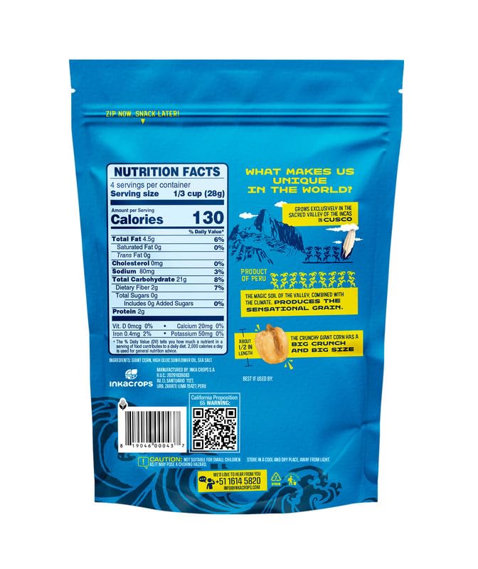 Inka Corn Nuts, Gluten Free Roasted Giant Corn, Original Flavor, 4 Ounce (Pack of 3)