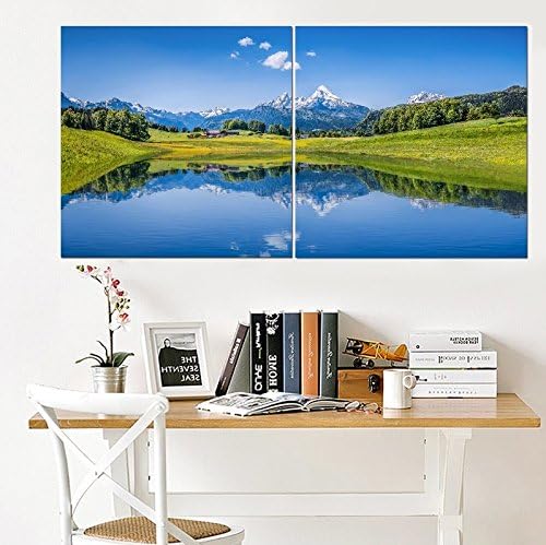 Mountain Landscape Wall Art Decor - 2 Piece Set, Decorative Framed Winter Snowy Lake Landscape Canvas Art Multi Panel Split Prints for Living Room, Kitchen, Bedroom, Office & Home Decor Gift