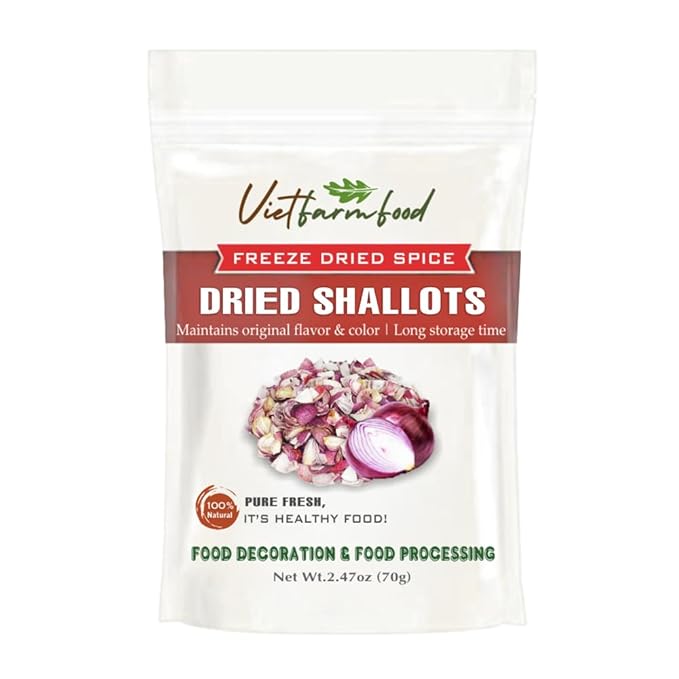 DRIED SHALLOTS (PURPLE ONION) 2.47 Oz (70g) VIETFARMFOOD: Pure, natural freeze-dried spice made from real vegetables - perfect for enhancing every meal, from cooking, baking, salads, soups, sauces