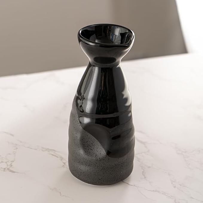 Urban Tokyo Tokkuri Porcelain Sake Bottle Server 10 fl oz Hot or Cold Sake Home or Restaurant Supply Use Reactive Glazed Ceramic (Black Matte)
