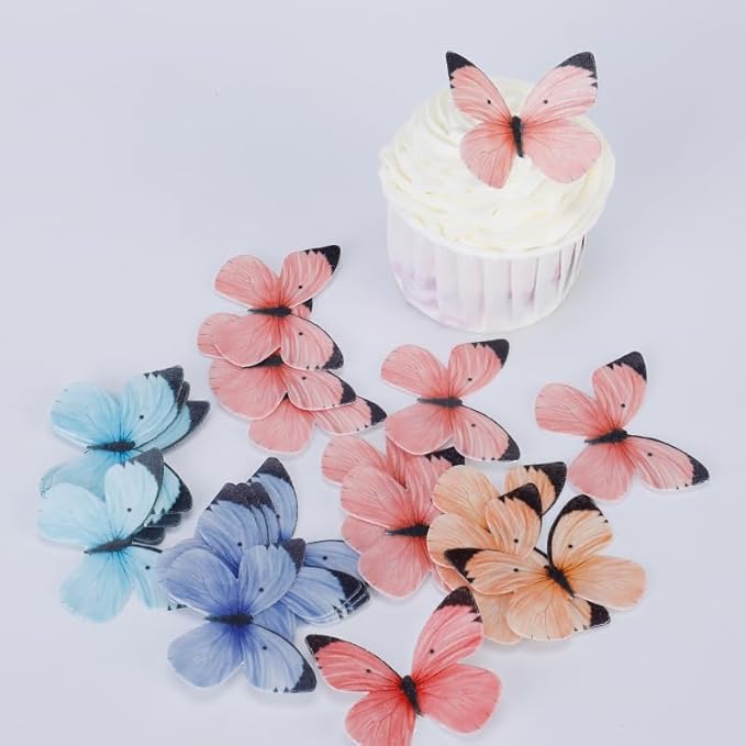 50Pcs Edible Butterflies for Cake Decorating Small Pastel Colorful Butterfly Cake and Cupcake Toppers Wafer Paper butterfly Decorations for Wedding Baby shower Birthday Cake Topper (Mixed Colors)