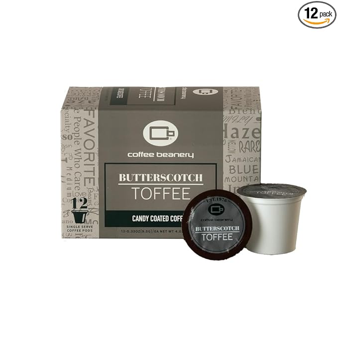 Butterscotch Toffee Flavored Coffee Pods by Coffee Beanery | Medium Roast, 12ct Specialty Arabica Gourmet Coffee
