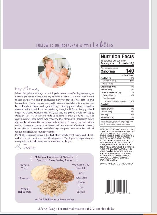 MilkBliss Dark Chocolate Chip Oatmeal Lactation Cookies with Brewers Yeast for Breastfeeding and Breastmilk Supply Increase-12 oz
