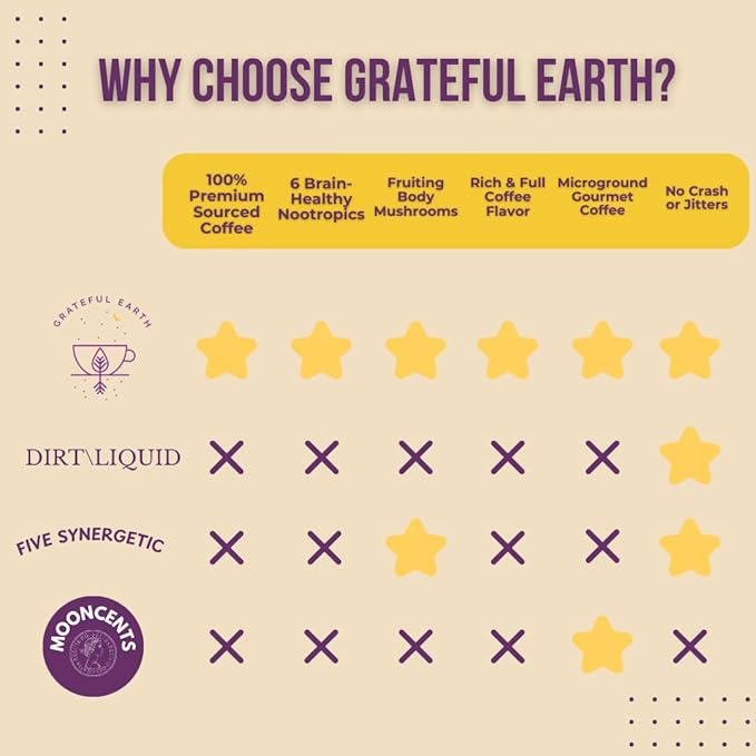Grateful Earth Mushroom Coffee, Coconut Instant Coffee with Cinnamon, Turmeric, Lion’s Mane Mushrooms, L-Theanine, Chaga, Super Brain Blend, Energy & Immune Support, Dairy & Gluten Free, 2 Bags, 40 Ct