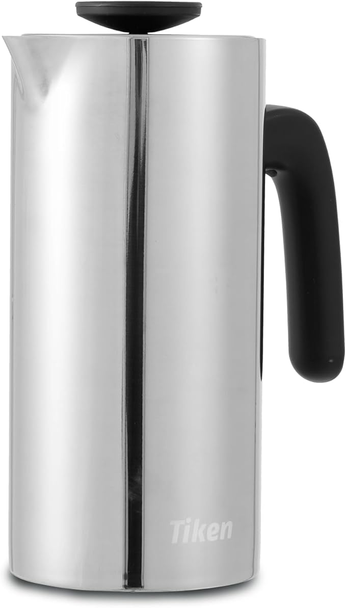 Tiken French Press Coffee Maker Stainless Steel Double-wall Vacuum Insulated Coffee Press Dishwasher Safe, 34Oz Silver