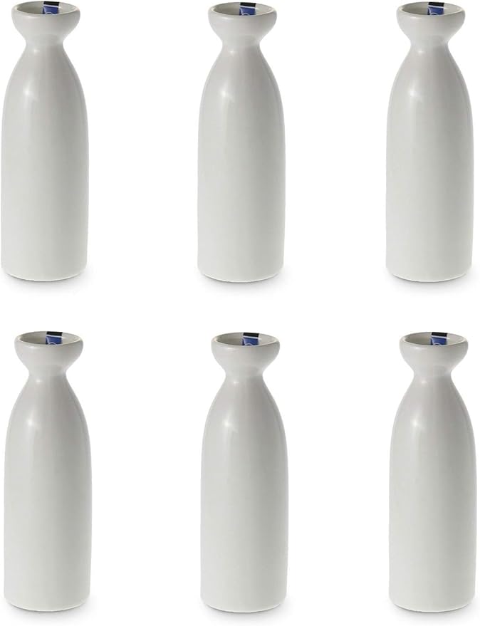 JapanBargain 2722x6, Pack of 6 Porcelain Sake Bottle Sake Carafe Japanese Wine Decanter Dishwasher and Microwave Safe, 7.5 ounce, White