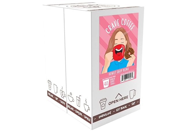 Crave Beverages Donut Shop - Medium Roast Coffee Pods for Keurig K Cup Brewers, 40 Count