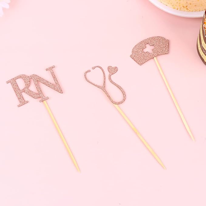 STOBOK 24pcs Cupcake Toppers for Medical Rn Themed Graduation Party Nurse Cupcake Toppers Nurse Graduation Cupcake Picks Themed Party Supplies