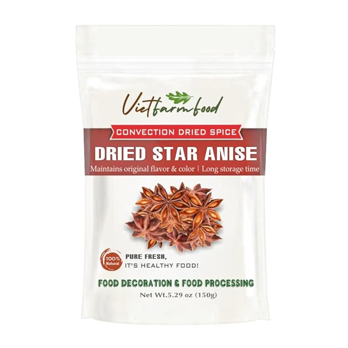 DRIED STAR ANISE 5.29 Oz (150g) VIETFARMFOOD: Natural pure, convection dried seasoning made from real vegetables - perfect for adding flavor to any meal, from cooking, baking, salads, soups, sauces