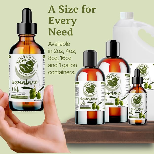 Bella Terra Oils - Organic Squalane Oil 2 oz - Rich Legacy, Infused with Hydrogenated Squalene, Superior Olive-Derived, Carrier Oil Experience Ideal for Skin and Hair