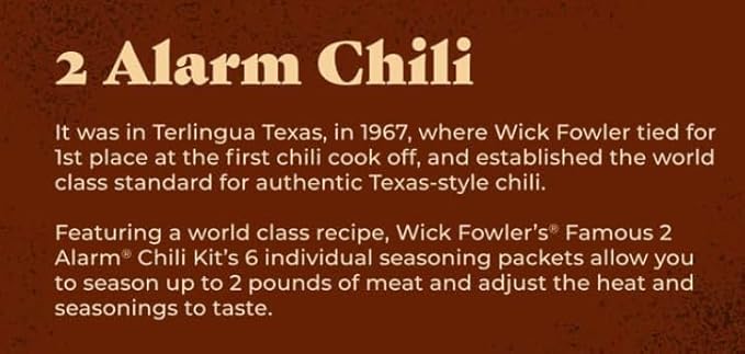 Wick Fowler's 2-Alarm Chili Kit, Texas Style Chili Seasoning Mix with Individual Packs of Spices, 3.3oz Box (Pack of 2)