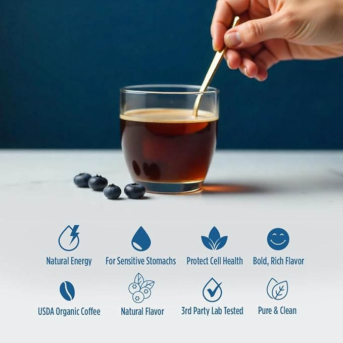 VitaCup Perfect Blueberry Flavored Low Acid Coffee Pods, Organic, Fair Trade, Dark Roast Single Origin from Guatemala, Clean & Pure, Recyclable Single Serve Pods, 16 Ct
