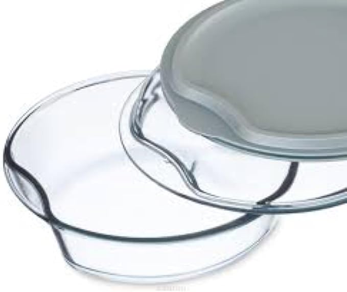 Simax Casserole Dish For Oven: Round Glass Casserole Set With Lids,1 Glass and 1 Plastic Cover ??Clear Baking Pan,Borosilicate Glassware,2.5 Quart Capacity Plus 1.5 Quart Lid