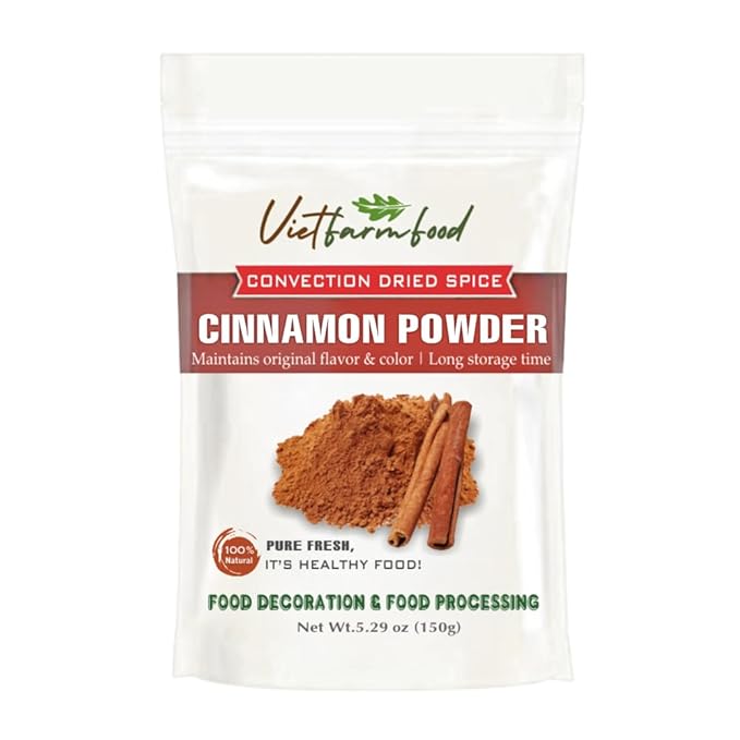CINNAMON BARK POWDER 5.29 Oz (150g) VIETFARMFOOD: Natural pure, convection dried seasoning made from real vegetables - perfect for adding flavor to any meal, from cooking, baking, salad, soups, sauces