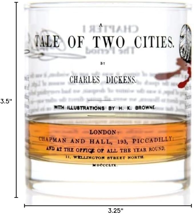 Well Told Classic Literature Rocks Glass - A Tale of Two Cities by Charles Dickens - Old Fashioned Whiskey Glass Gift for Book Lovers (11 oz)