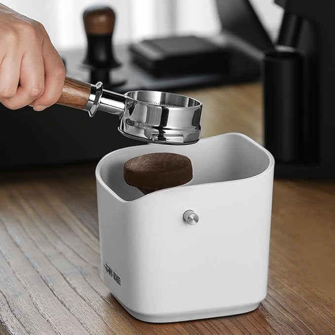 MHW-3BOMBER Coffee Knock Box Mini Espresso knock box Square Non-Slip With Removable Knock Bar (White Set, 1.2L)