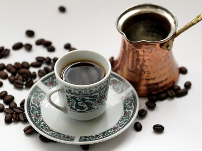 Cezve Turkish Coffee Pot - Hammered Copper Turkish Ibrik - Turkish Coffee Maker - Greek Coffee Maker w/Wooden Handle - Traditional Turkish Gifts or Unique Gifts for Coffee Lovers