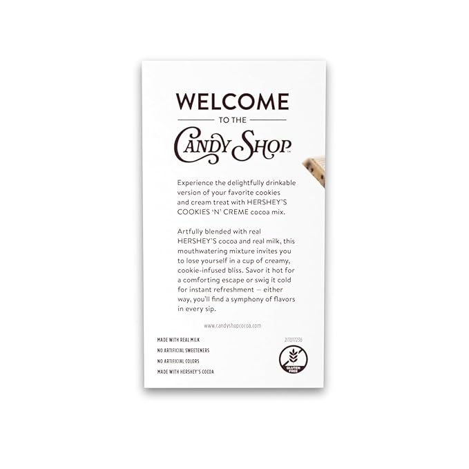 Candy Shop Cocoa HERSHEY'S COOKIES 'N' CREME Cocoa Mix, Hot Chocolate, Make Hot or Iced Cocoa, Made With Real Milk, Gluten Free, 1.25 oz Packet (24 count)