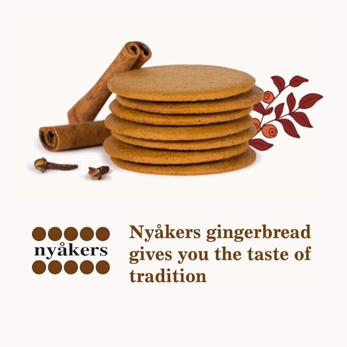 Nyakers Swedish Original Ginger Snaps Cookies 26.4 Oz. Gingersnaps in Botanical Mail Safe Tin - Gifts for Christmas, Birthday, or Holiday