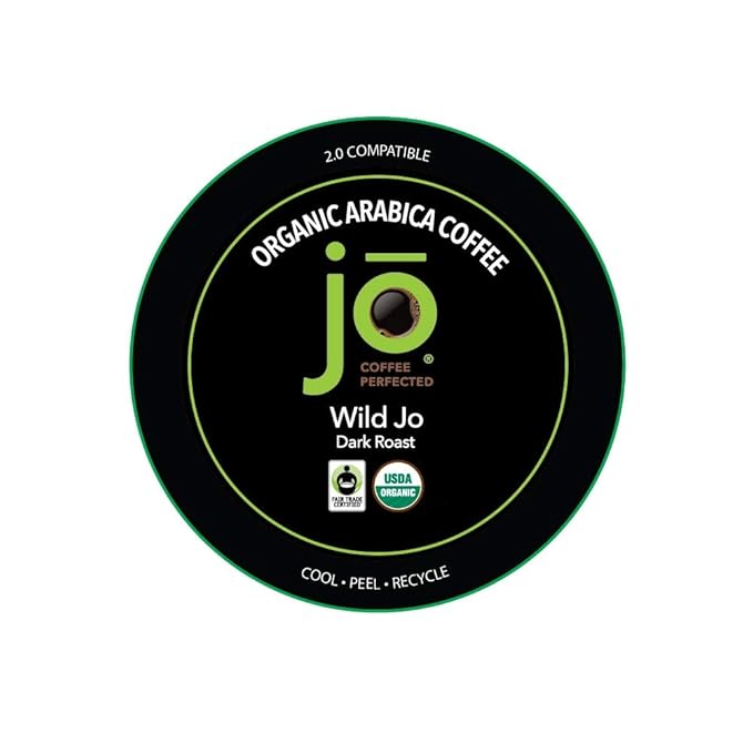 WILD JO: 4 Cups Sampler, Dark French Roast Organic Coffee for Keurig K-Cup Compatible Brewers, Fresh Seal Single Serve Cups, Bold Strong Rich Wicked Good, Fair Trade Certified, Non-GMO, Gluten Free