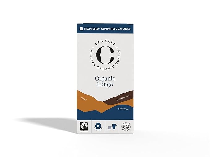 Cru Kafe Lungo Espresso Strong USDA Organic Espresso Coffee Capsules (10 Pods) Fairtrade Coffee Pods Compatible with Nespresso Original Line and Pixie Machines