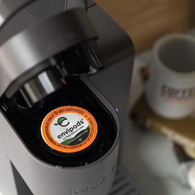 Fresh Roasted Coffee, Organic FRC Dark Water-Processed Decaf envipods | BPI Compostable, USDA Organic, Kosher | Dark Roast 12 CT for K Cup Brewers | Not for use in Ninja or Hamilton Beach Brewers