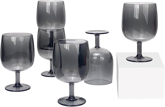 Yalin Set of 6 Unbreakable 12 oz Acrylic Plastic Wine and Water Tumbler Stackable Goblets. (Gray, 12 oz)