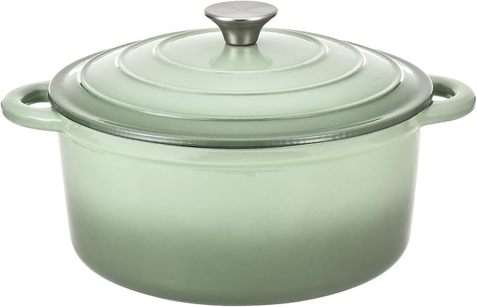 Hamilton Beach Enameled Cast Iron Dutch Oven 5.5-Quart Sage, Cream Enamel Dutch Oven Pot with Lid