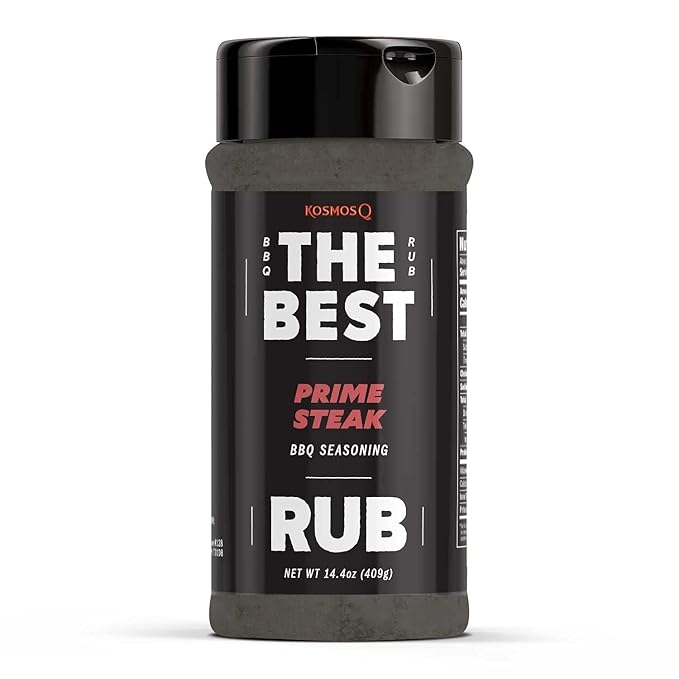 Kosmos Q The Best Prime Steak Rub, Bold BBQ Meat Dry Rub & Steak Seasoning with Garlic, Onion, Spices & Smoke Flavor, For Ribs, Pork Chops, Chuck Roast, Brisket & More, 14.4 Oz Shaker Bottle