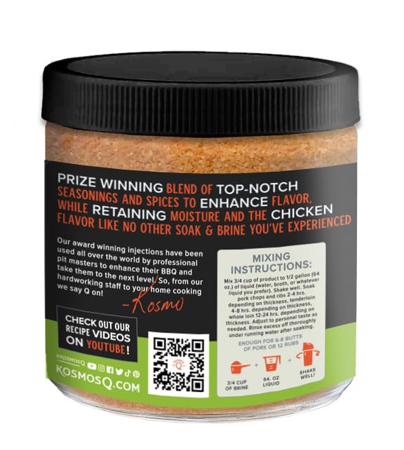 Kosmos Q Pork Brine Soak & Seasoning, Sweet Brown Sugar & Worcestershire Infusion For Pork Chops, Roasts, Shoulder, Smoking, Grilling, Roasting, Locks In Juiciness, Savory Flavor, Mix, 16 Oz Jar