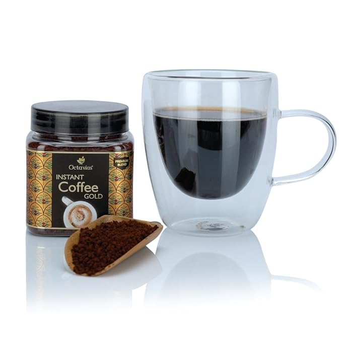 Octavius Gold Instant Coffee – Indian Medium-Dark Roast, 100% South India Beans | Smooth & Balanced Ground Coffee | Rich Aroma & Bold Flavor | 3.5 oz (100g) Jar