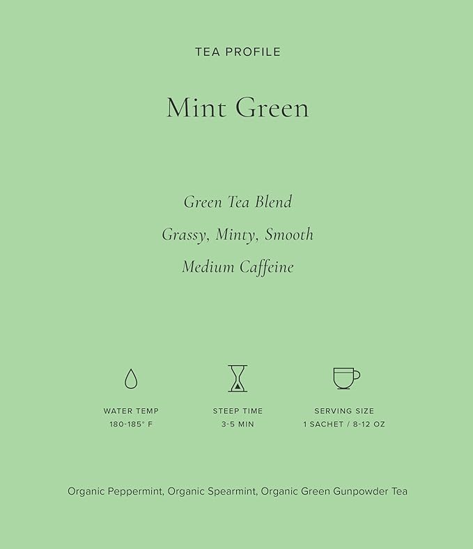Art of Tea | Organic Mint Green Tea | 50 Count Eco Friendly Pyramid Tea Bag Sachets