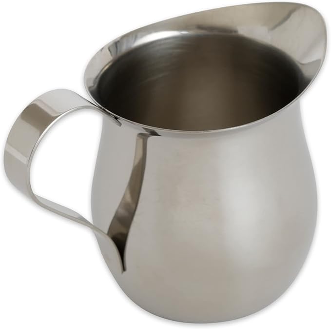 RSVP International Endurance Kitchen Collection Bell Shaped Creamer/Milk Pitcher for Espresso Machine with Handle & Pour Spout, Small, 3 oz. Capacity
