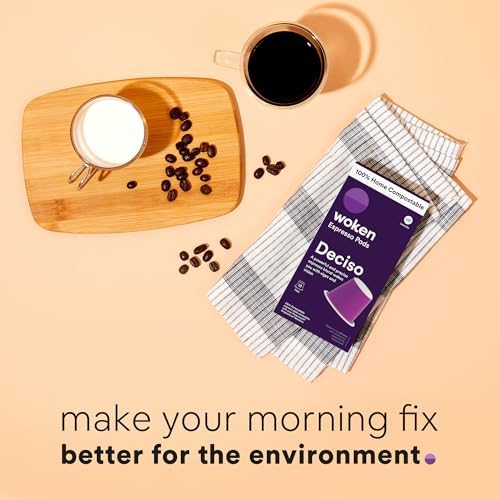 WOKEN COFFEE Compostable Nespresso Pods - Deciso Dark Roast Italian Espresso Coffee Capsules Compatible With Nespresso Coffee Machine (100 Pod Count, 10 Boxes)