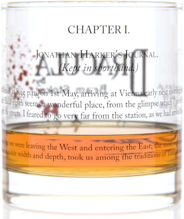 Well Told Classic Literature Rocks Glass - Dracula by Bram Stoker - Old Fashioned Whiskey Glass Gift for Book Lovers (11 oz)