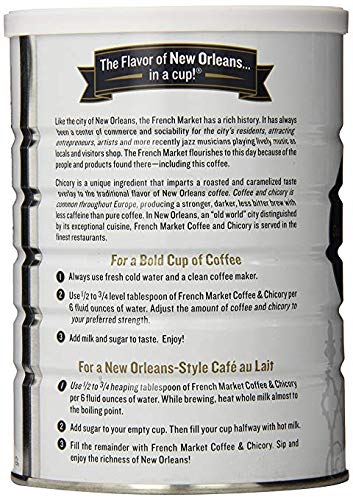 French Market Coffee & Chicory Restaurant Blend Medium-Dark Roast Ground Coffee, 12oz Can (Pack of 6)