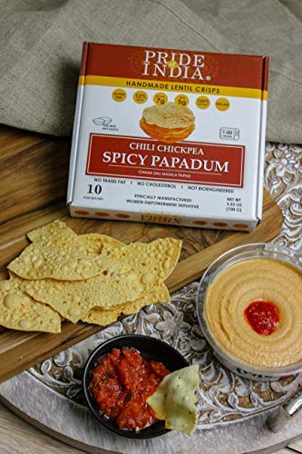 Pride Of India - Spicy Chickpea Masala Papadum Lentil Crisp, Pack of 6-10 count Box (3.53oz - 100gm) - Instant Popping Chips, Gluten-Free Crackers, Healthy Indian Snacks