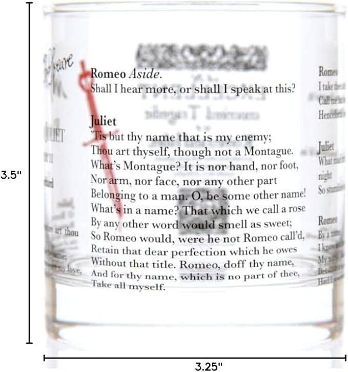 Well Told Classic Literature Rocks Glass - Romeo and Juliet by William Shakespeare - Old Fashioned Whiskey Glass Gift for Book Lovers (11 oz)