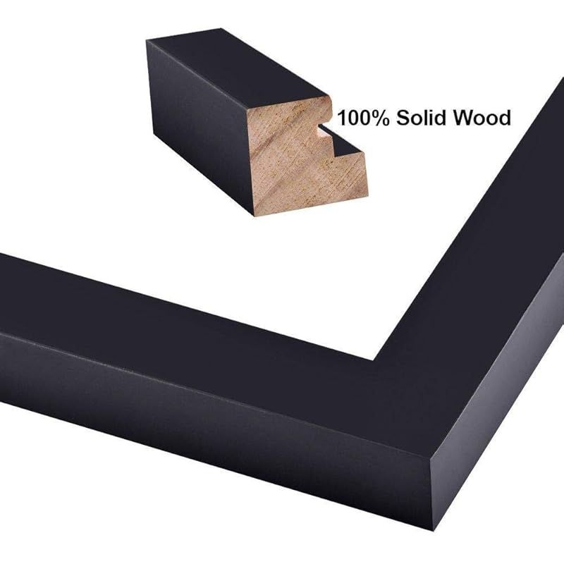 32x44 Black Picture Frames - Ready to Hang Solid Pine Wood Poster Frame - Photo Frame Polished Glass Front Clear Plexiglass Display Photograph - Hanging Hardware Included - Home wall Decor - 32 x 44