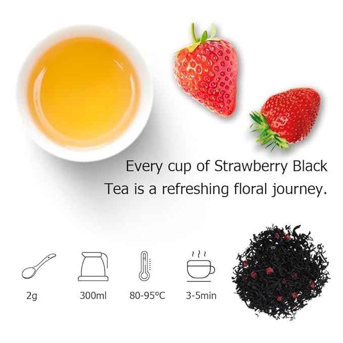 HANFANGLING Strawberry Black Tea, 100% Natural Loose Leaf, Blend Of Strawberry Fruit And Black Tea Aroma