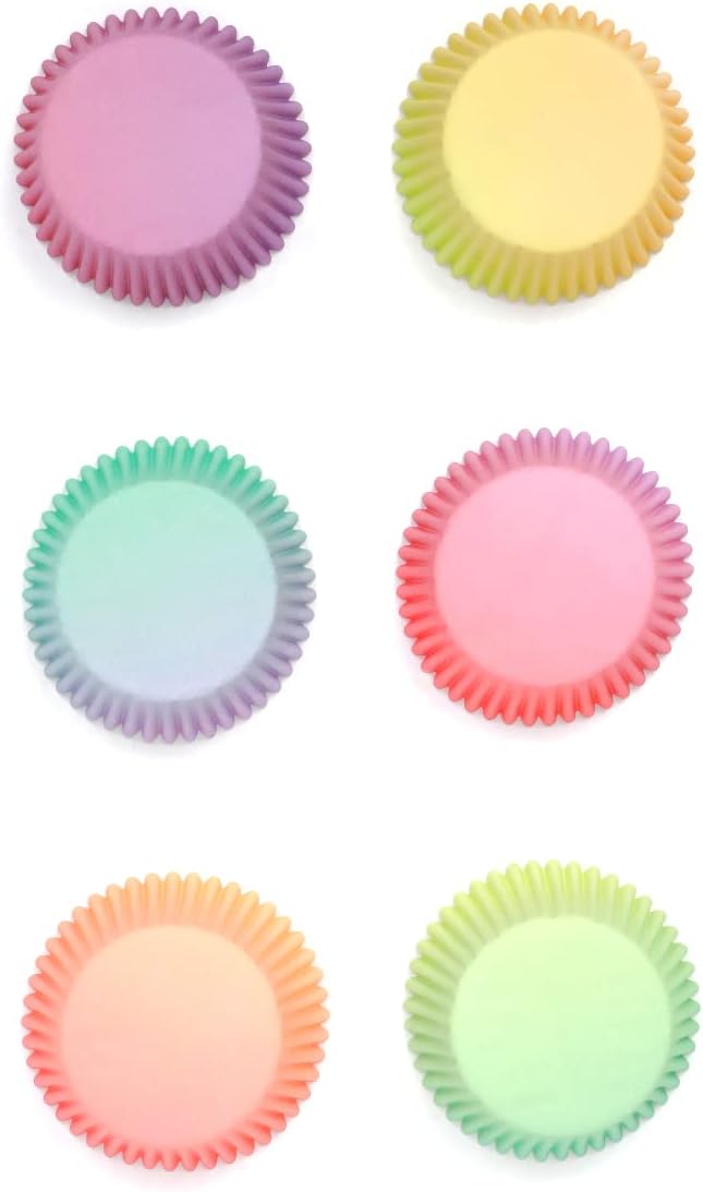 QiQee 300PCS Mini Gradient Cupcake Liners - 6 Designs Macaroon Gradient Cupcake Papers Baking Cups - Small Size