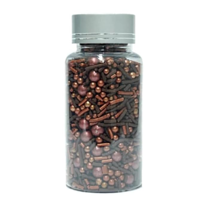 Confect Chocolate Sprinkle Mix with Bronze Pearls | Fusion Decorative Cake Topping for Cupcakes, Cookies & Desserts ??Edible Confetti Sprinkle Decoration | Vegan, Gluten-Free, Nut-Free, Soy-Free, Dairy-Free, Palm Oil-Free- 4.2 Oz