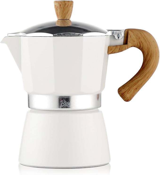 Bincoo Espresso Maker Stovetop,Camping Moka Pot 2 Cup/120ML,Stove Top Espresso Italian Coffee Maker,Easy to Use (White)