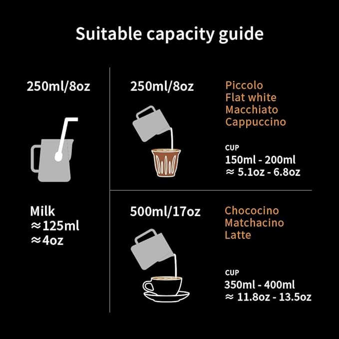 watchget Milk Frothing Pitcher 250ml/8oz Stainless Steel Espresso Steaming Pitcher Milk Coffee Cappuccino Latte Art Barista Steam Pitcher Milk Frothing Jug, White