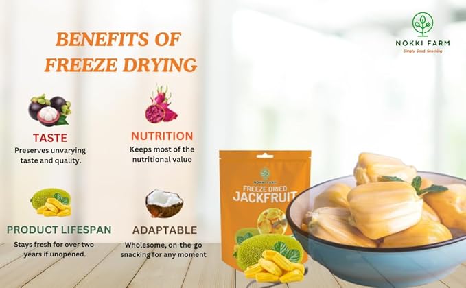 NOKKI FARM Freeze Dried Jackfruit - Healthy & Exotic Tropical Superfood Snacks, No Added Sugar or Preservatives, Kid-Approved, Shelf-Stable & Portable for On-The-Go Snacking - 1.76 Oz