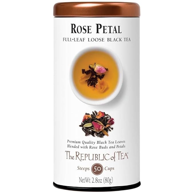 The Republic of Tea - Rose Petal Full-Leaf Loose Black Tea, 2.8 Oz Tin | Steeps 50 Cups | Caffeinated