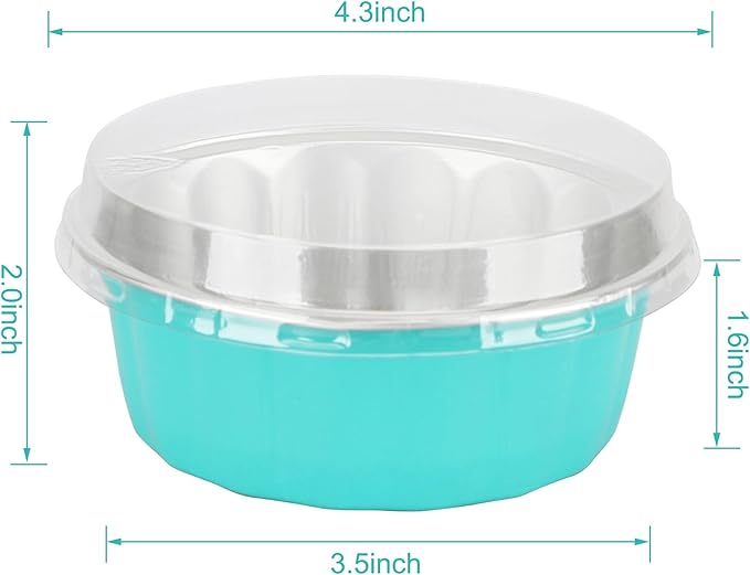 Beasea 8 oz 50 Pack Disposable Ramekins with Lids, Aluminum Cups for Baking Elegant Blue Aluminum Foil Cups Creme Brulee Muffin Cupcake Baking Cup Mini Pudding Cups for Party Wedding Birthday