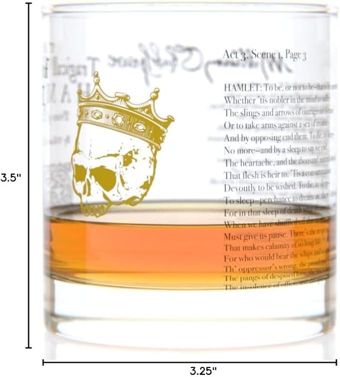 Well Told Classic Literature Rocks Glass - The Tragedy of Hamlet by William Shakespeare - Old Fashioned Whiskey Glass Gift for Book Lovers (11 oz)