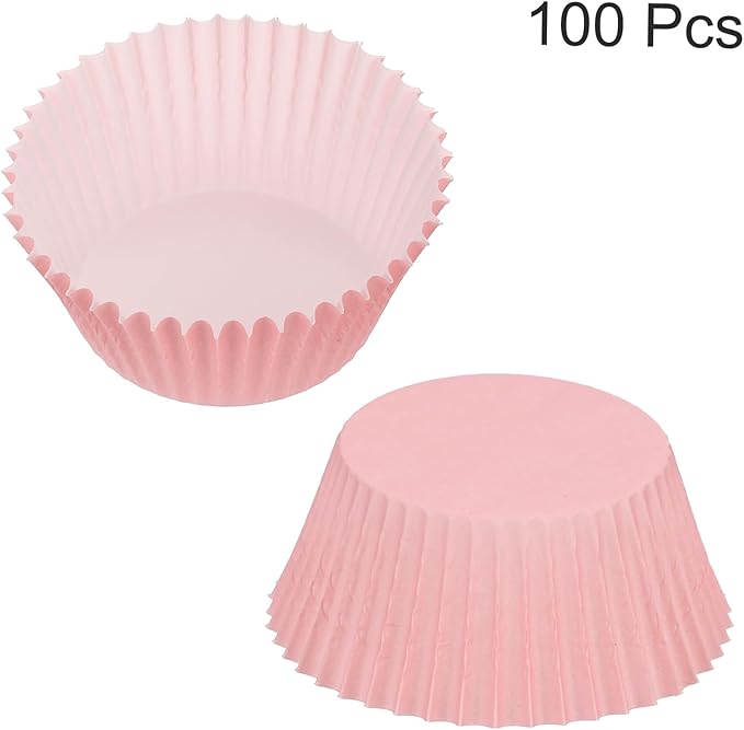 uxcell 100 Pcs Cupcake Liners, Muffins Paper Baking Cups Wrappers Standard Greaseproof for Baking Cupcake Wrapper, Pink